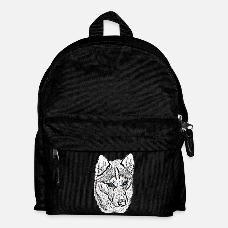 Wolfskopf Zeichnung Blaue Augen - Kinder Rucksack - Schwarz
