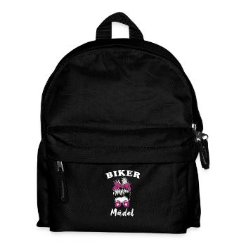 Biker Mädel Lady Motorrad Bikerin - Kinder Rucksack - Schwarz - Vorne