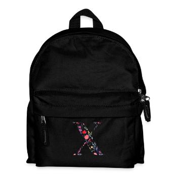 Personalisierter Blumenbuchstabe x - Geschenkidee - Kinder Rucksack - Schwarz - Vorne