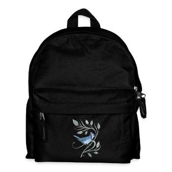 Blauer Eichelhäher auf einem Zweig mit Blättern - Kinder Rucksack - Schwarz - Vorne