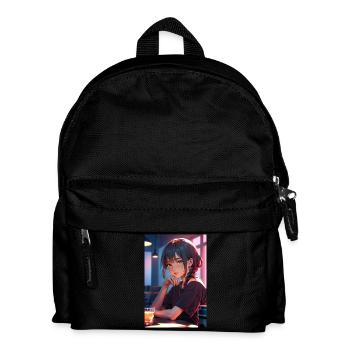 Anime Girl Design – Detailreiche Manga-Kunst - Kinder Rucksack - Schwarz - Vorne