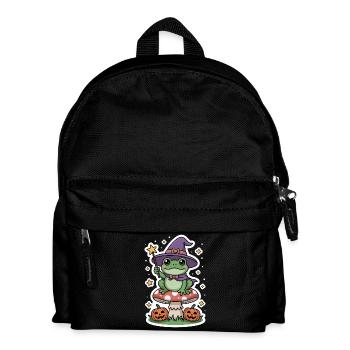 Grenouille sorcière d'Halloween sur amanite tue-mouches avec citrouille - Sac à dos Enfant - noir - Devant