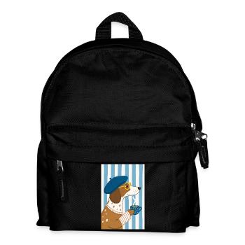 Schicker Hundekaffee und Baskenmütze - Kinder Rucksack - Schwarz - Vorne