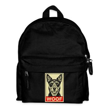 WOOF Propaganda Poster Dog Lover Funny Dog - Kids' Backpack - black - Front