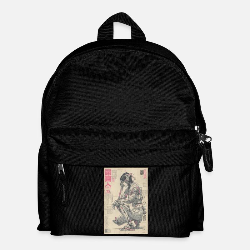 Mecha Ukiyoe Neon-Druck - Kinder Rucksack - Schwarz