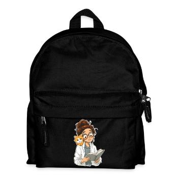 Cat Shoulder Reading Librarian Book Club T-Shirt - Kinder Rucksack - Schwarz - Vorne