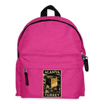 Alanya Türkei – Gold/Schwarz Linocut Reise Poster - Kinder Rucksack - Fuchsia - Vorne