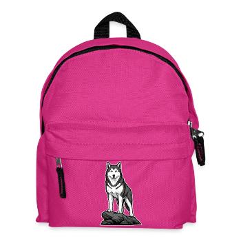 Sibirischer Husky-Hund auf Fels-Nordic-Porträt - Kinder Rucksack - Fuchsia - Vorne