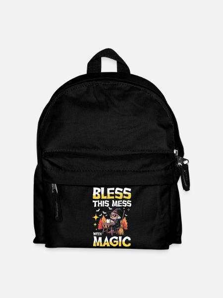  Bless This Mess With Magic Hexe Kaffee Besen - Kinder Rucksack - Schwarz