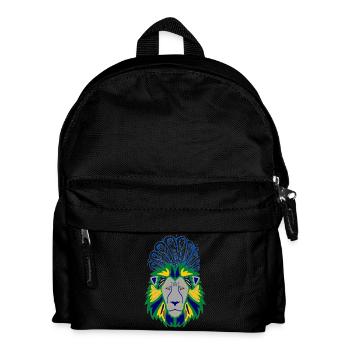 Löwenkopf mit Pfauenfedernkunst - Kinder Rucksack - Schwarz - Vorne