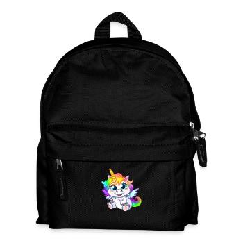00264 flauschiges Einhorn Baby mit Regenbogenmähne - Kinder Rucksack - Schwarz - Vorne