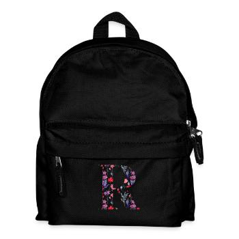 Blumen personalisierter Buchstabe r - Geschenkidee - Kinder Rucksack - Schwarz - Vorne