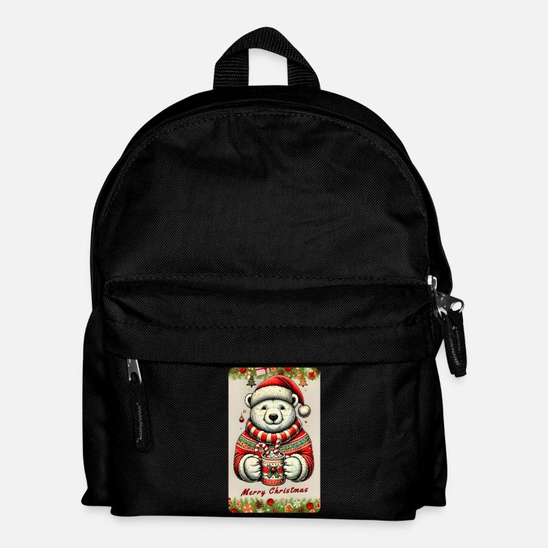 Christmas polar bear with hot chocolate - Kids' Backpack - black