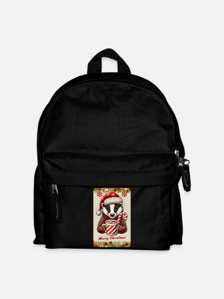 Weihnachtlicher Dachs mit heißer Schokolade - Kinder Rucksack - Schwarz