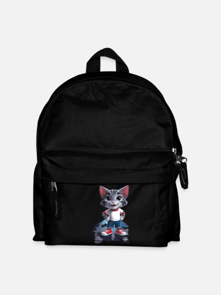 Playful cat in children's style - Kids' Backpack - black