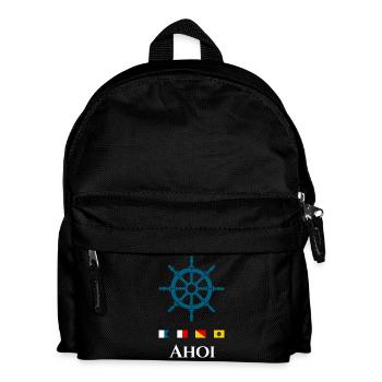 Ahoi Segeln Maritimes Steuerrad Motiv - Kinder Rucksack - Schwarz - Vorne
