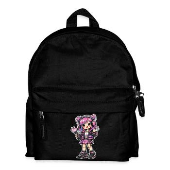 Kawaii anime girl with headphones - Kids' Backpack - black - Front