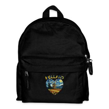 Holland Kunst Windmühle und Tulpen VG Text - Kinder Rucksack - Schwarz - Vorne