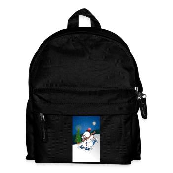 Illustration eines fröhlichen Schneemanns auf Skiern - Kinder Rucksack - Schwarz - Vorne
