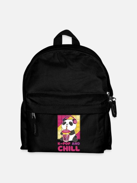 Kawaii Panda with Headphones and Bubble Tea - Kids' Backpack - black