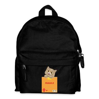 Curious Kitten on Fragile Package - Kids' Backpack - black - Front