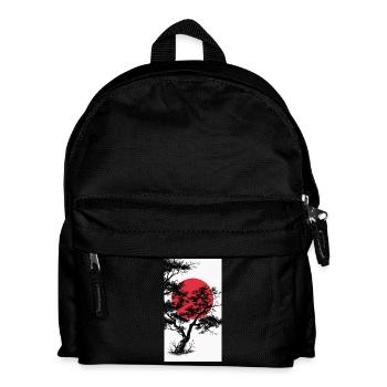 Manga-Style Dark Tree with Red Sun - Kids' Backpack - black - Front