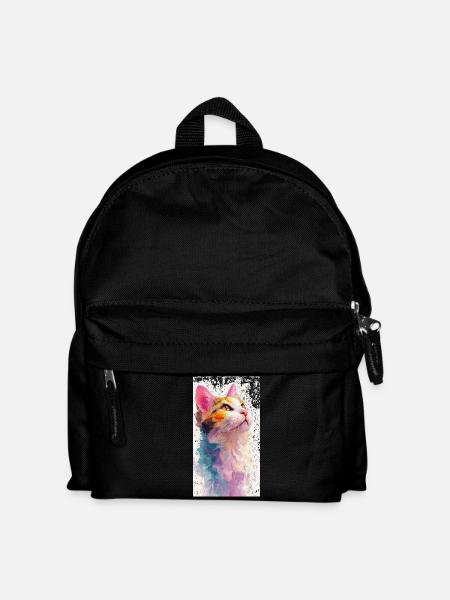 Aquarell Katze „Hoffnung“ – Bunte Watercolor Katze - Kinder Rucksack - Schwarz