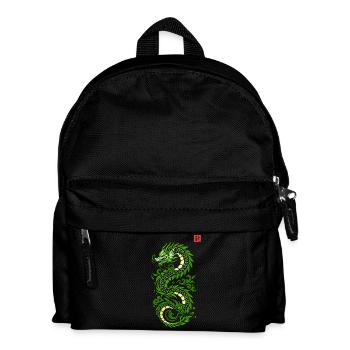 Grüner japanischer Drache, japanischer Kanji-Druckstil - Kinder Rucksack - Schwarz - Vorne