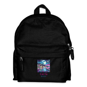 Korfu Griechenland Mondschein Design - Kinder Rucksack - Schwarz - Vorne
