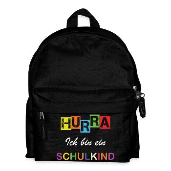 Hurra ich bin ein Schulkind Einschulung Schule - Kinder Rucksack - Schwarz - Vorne