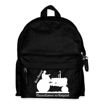 Bio Bauer Pflanzenflüsterer mit Mistgabel Geschenk - Kinder Rucksack - Schwarz - Vorne