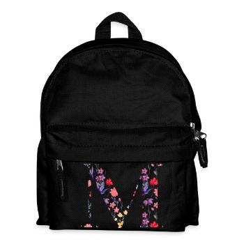 Personalisierter Blumenbuchstabe M - Geschenkidee - Kinder Rucksack - Schwarz - Vorne