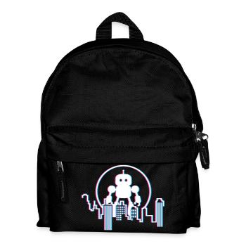 Roboter City Skyline – 3D Sci-Fi Zukunft Design - Kinder Rucksack - Schwarz - Vorne