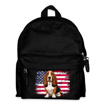 Patriotic Basset Hound - US Flag Dog Mom Dad - Kids' Backpack - black - Front
