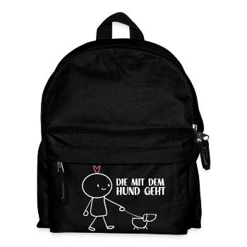 Gassi mit Hund – Minimalistisch Hunde Mama Gassi - Kinder Rucksack - Schwarz - Vorne
