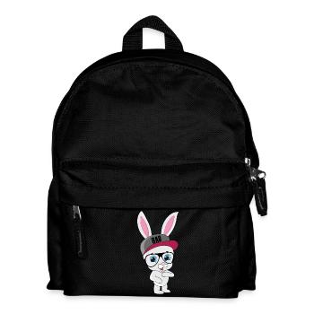 Cooler Hase Kaninchen mit Cap und Brille - Kinder Rucksack - Schwarz - Vorne