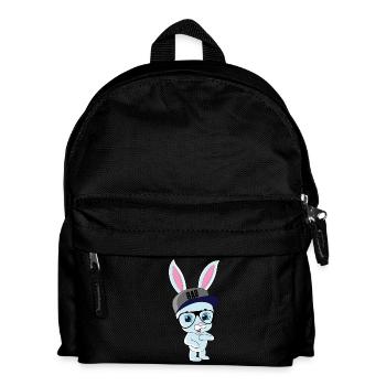 Cooler Hase Kaninchen mit Cap und Brille - Kinder Rucksack - Schwarz - Vorne