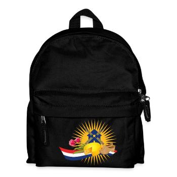 Windmühle mit Tulpen ,Clogs und holländischen Käse - Kinder Rucksack - Schwarz - Vorne