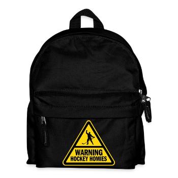 Warning Hockey Homies Warnschild Eishockey - Kinder Rucksack - Schwarz - Vorne