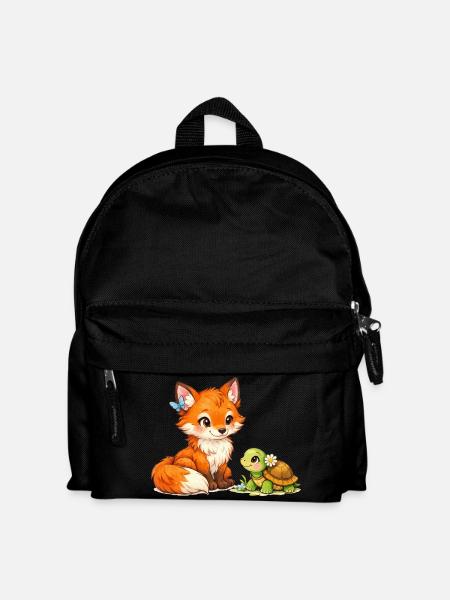 Fuchs und eine niedliche Schildkröte - Kinder Rucksack - Schwarz