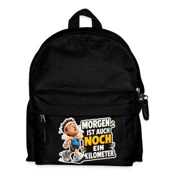 Laufen Spruch Morgen ist noch ein Kilometer Humor - Kinder Rucksack - Schwarz - Vorne