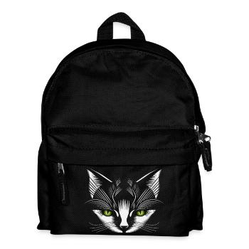 weißer Katzen Kopf mit grünen Katzenaugen - Kinder Rucksack - Schwarz - Vorne