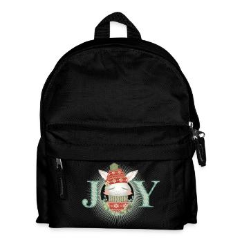 weißes Kaninchen mit Pullover,Bommelmütze & Joy - Kinder Rucksack - Schwarz - Vorne