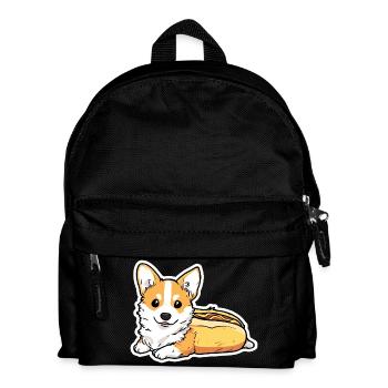 Cute Corgi Hot Dog Bun Sticker - Kids' Backpack - black - Front