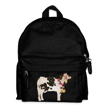 decorated cow with cowbell and floral decorations - Kids' Backpack - black - Front