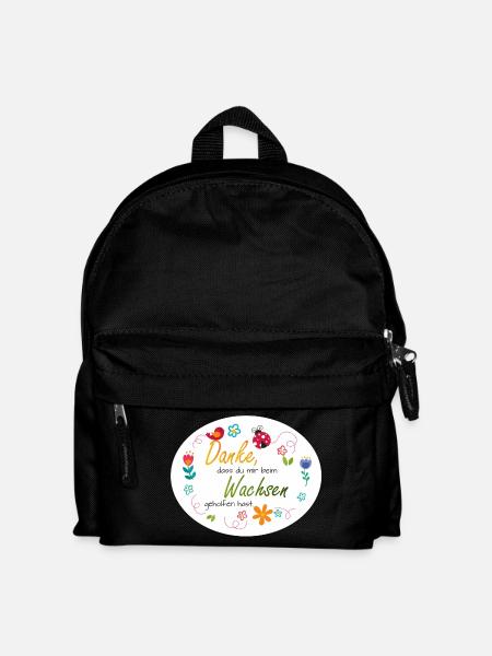 Spruch Kita-Abschied - Danke - bunte Blumen  - Kinder Rucksack - Schwarz