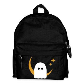 Moon Ghost Badge – Minimal Line‑Art T‑Shirt | Weiß - Kinder Rucksack - Schwarz - Vorne