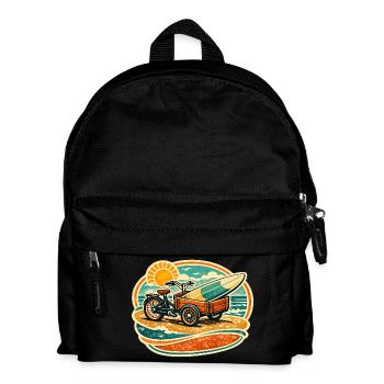 Retro Surfbrett Wagen am Strand Lastenrad Fahrrad  - Kinder Rucksack - Schwarz - Vorne