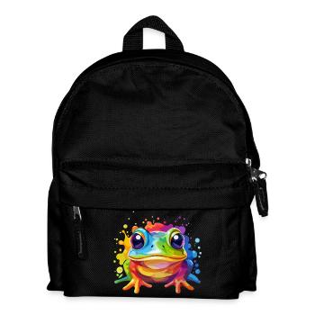 Frosch Design bunt - Kinder Rucksack - Schwarz - Vorne