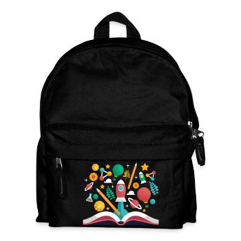 Offenes Buch mit Schulobjekten, Lernen und Pädagogik - Kinder Rucksack - Schwarz - Vorne